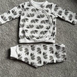 Gray Elephant Print Baby Outfit